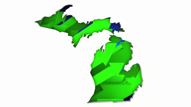 Michigan MI State Map Arrows Increase Up On the Rise Growth Data 3d Animation