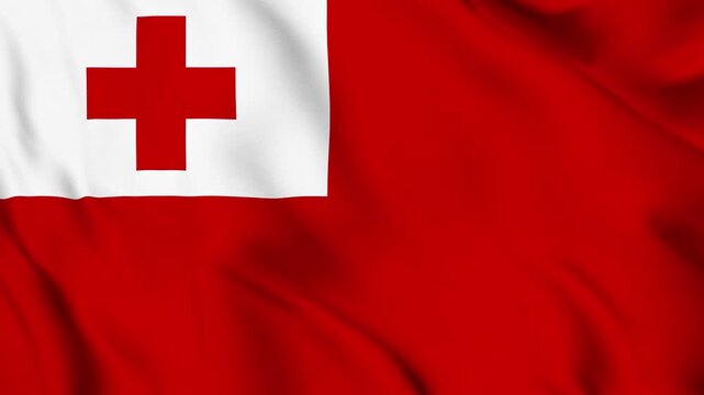 Tonga National Flag Waving in Wind with Realistic Fabric Texture, Seamless Loop Animation 4K