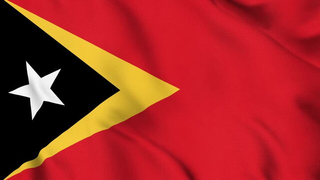 Timor-Leste National Flag Waving in Wind with Realistic Fabric Texture, Seamless Loop Animation 4K