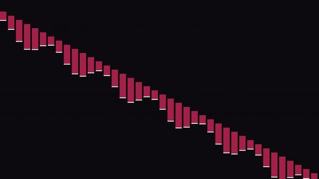 Abstract red bar chart avalanche cascading down a dark background representing market crash
