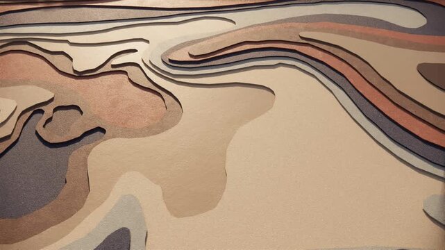 Abstract Layered Topographic Pattern with Geometric Relief and Neutral Earth Tones