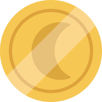 Gold coin with crescent moon symbol vector icon flat design for game reward finance and mystical currency concept