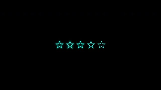Blue neon star rating animation showing one to five stars for customer reviews and feedback
