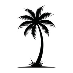 Fototapeta premium Tropical palm tree silhouette against a white background simple botanical illustration for summer designs