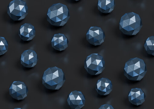 Seamless pattern of bright blue icospheres. 3D illustration.