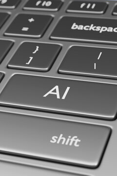 Computer keyboard with the text "AI" on one key. Artificial intelligence concept. 3D illustration.