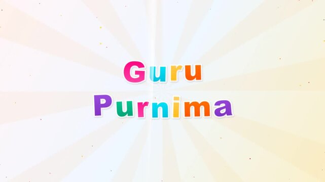 Colorful Guru Purnima typography greeting card design with sunburst background