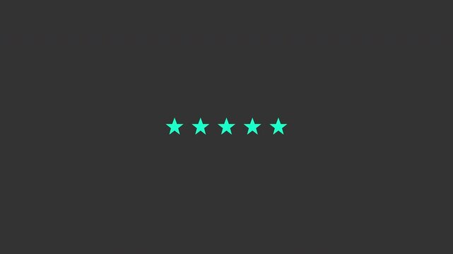 Customer feedback star rating animation with cyan icons filling up on a gray background