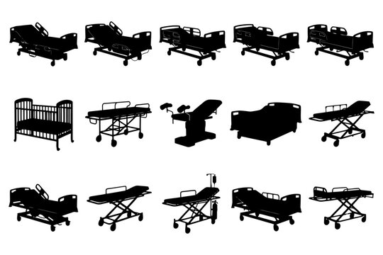 Collection of various hospital bed silhouettes in different styles and designs.