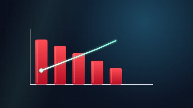 Cost control and quality improvement concept. Red bar chart with line graph showing cost reduction and improving quality. Successful business strategy, efficiency, product optimization and management
