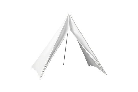 Slim folded white paper plane viewed from the front isolated on transparent background