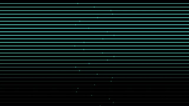 Cybernetic stack pulse with glowing horizontal lines and digital data particles on dark background