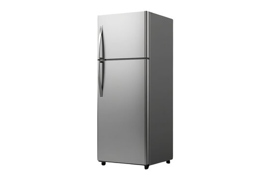 Tall silver two door refrigerator isolated on transparent background