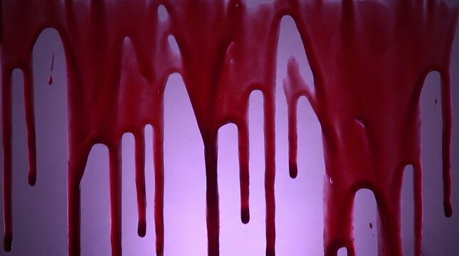 Spooky red liquid dripping down for halloween horror background design, concept of blood, paint or syrup texture
