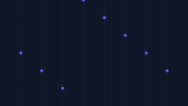 Digital data flow with purple dots moving in a vertical waterfall hierarchy pattern