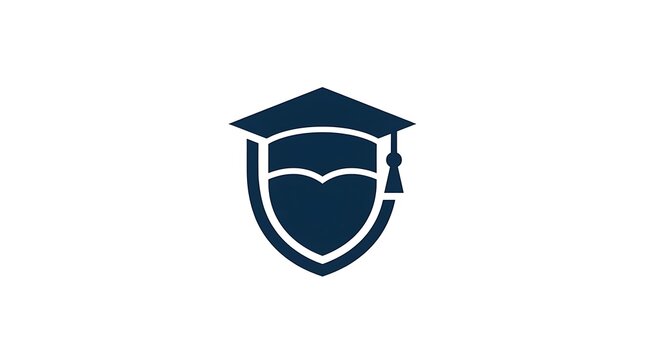 Minimalist logo design featuring a graduation cap combined with a heart shape inside a shield emblem
