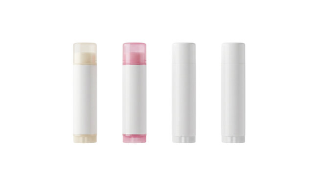 Set of Blank Lip Balm Tubes Packaging Mockup for Cosmetic Branding, Hygienic Lip Care Isolated PNG Cutout