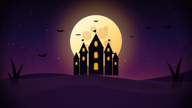 Haunted Castle Silhouette & Glowing Moon