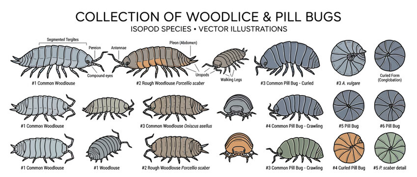 Collection of Isopod Species: Woodlice and Pill Bugs