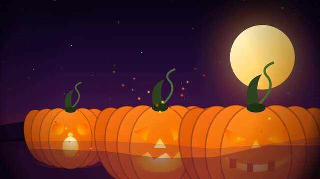 Glowing Halloween Jack-O-Lantern Pumpkin Patch with Fire Embers Motion Loop Background