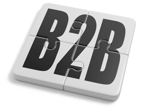 Puzzle with the text B2B isolated on white background. Business to Business concept 3D illustration.