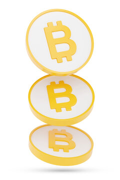 Bitcoins floating in the air isolated on a white background. 3D illustration.