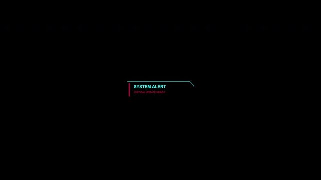 Futuristic hud system alert notification with neon glitch effect for critical software update