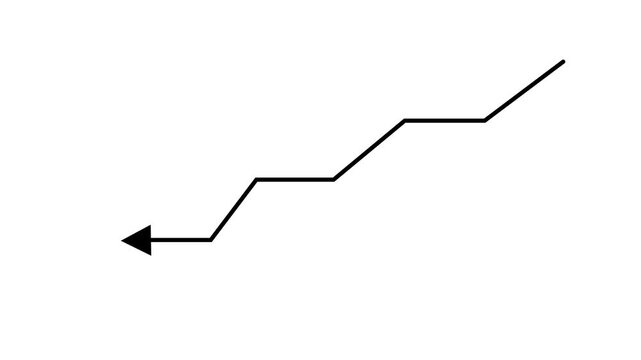 Animated black line arrow moving down step by step on white background, financial business loss decline chart diagram indicator, stock market crash decrease UI UX motion graphic video design element.