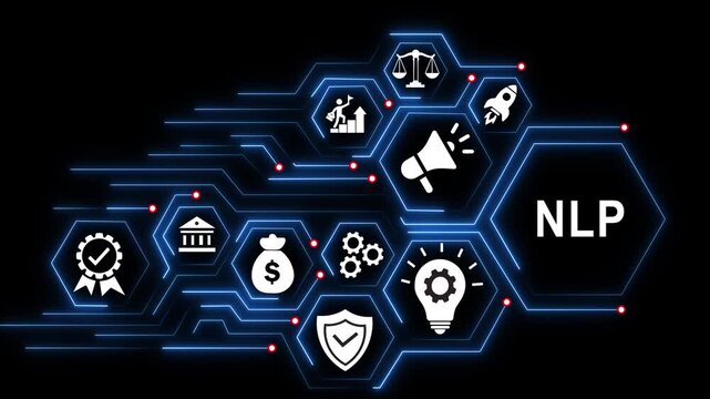 Nlp natural language processing concept with digital hexagon network and artificial intelligence machine learning