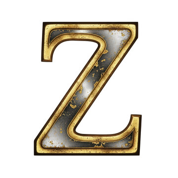 Elegant ornate letter z with aged golden embellishments and intricate detailing