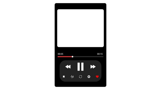 vertical music player progress bar template on transparent background, Audio music playback UI moving with track, audio music player interface with album placeholder screen. media player overlay in 4k