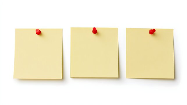 Three yellow sticky notes pinned on a white background