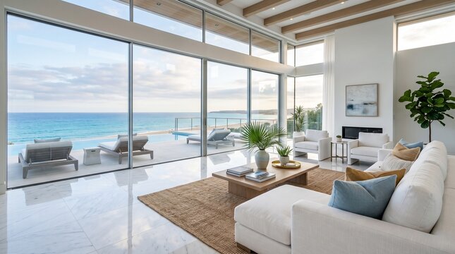 Luxury Modern Living Room with Ocean View and Infinity Pool