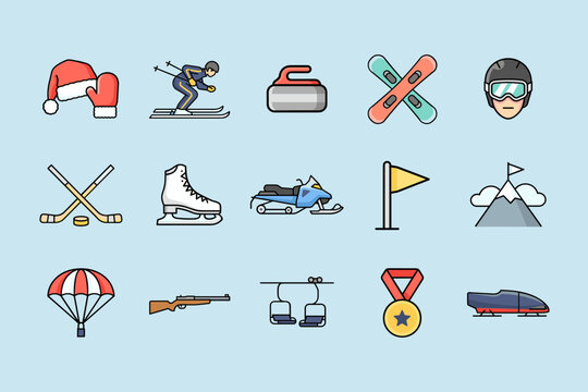 Set of winter sports and activities icons
