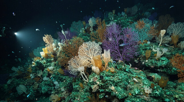 Colorful Deep Sea Coral Reef with Diverse Marine Life