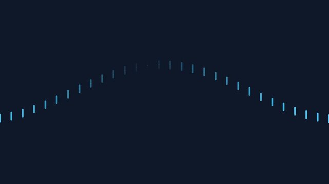 Minimalist blue dashed lines flowing in wave patterns on a dark digital background