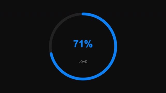 Minimalist blue ring gauges showing loading progress percentages on a dark background