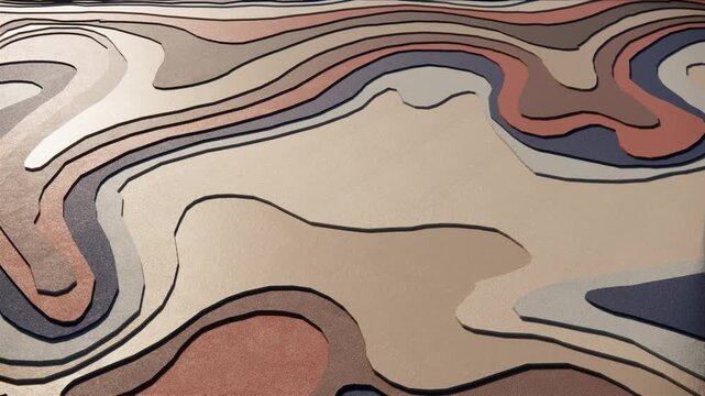 Abstract Layered Topographic Pattern with Geometric Relief and Neutral Earth Tones