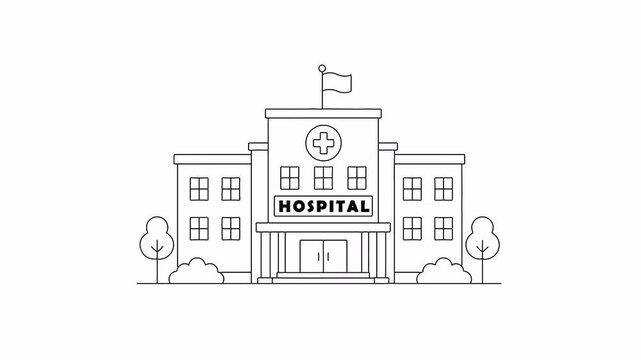 Hospital building with medical cross healthcare line art animation
