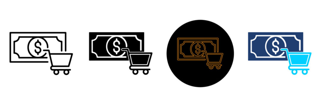 Shopping cart and dollar bill icon set Vector