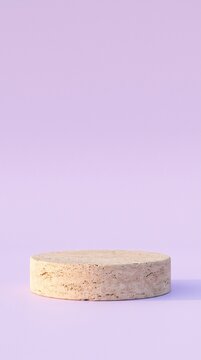 Natural Cork Podium on Pastel Purple Background for Product Display
