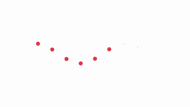 Minimalist motion graphic of red dots bouncing in wave formations against a plain white backdrop