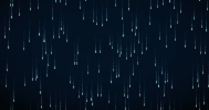 Devanagari characters cascade down in a vibrant teal circuit animation, creating a futuristic code rain effect.