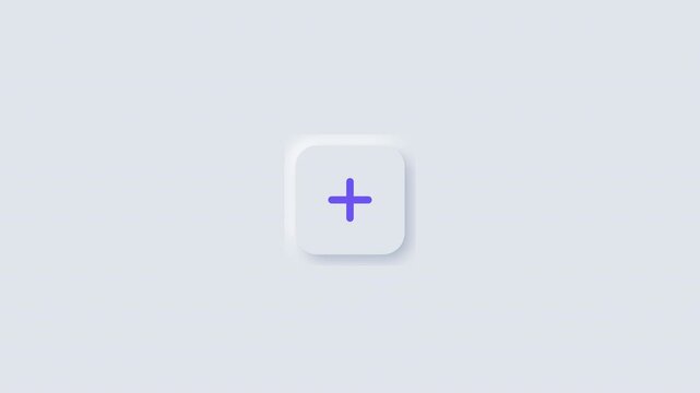 Minimalist neumorphic interface buttons with purple plus symbols floating on a clean background