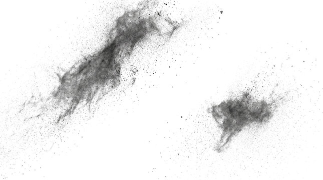 Black dust or powder explosion isolated on transparent background