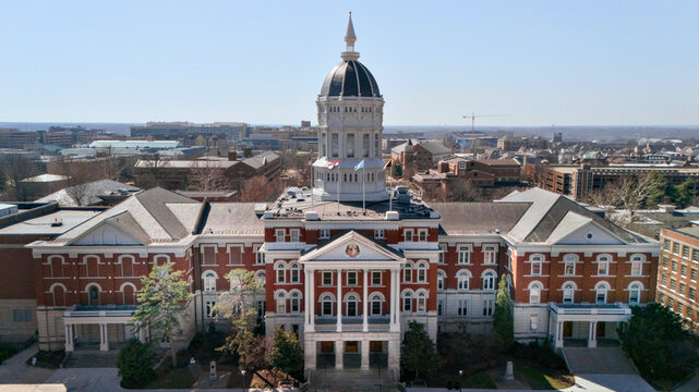 Historic domed campus building viewed from above