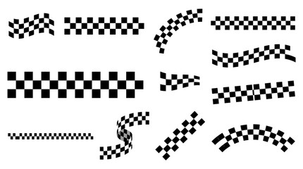 Fototapeta premium Set of black and white checkered racing flags and borders isolated on white background