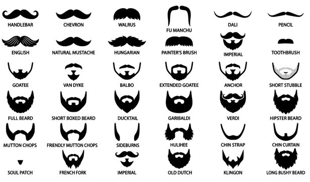 Mustache and Beard Style Icon Set Hipster Facial Hair Vector Collection