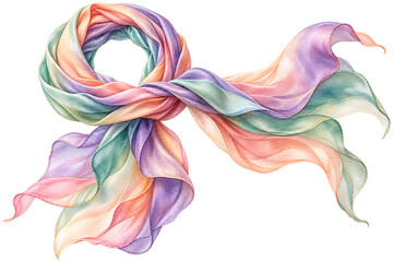 Fototapeta premium Colorful silk scarf with pastel gradient on transparent background