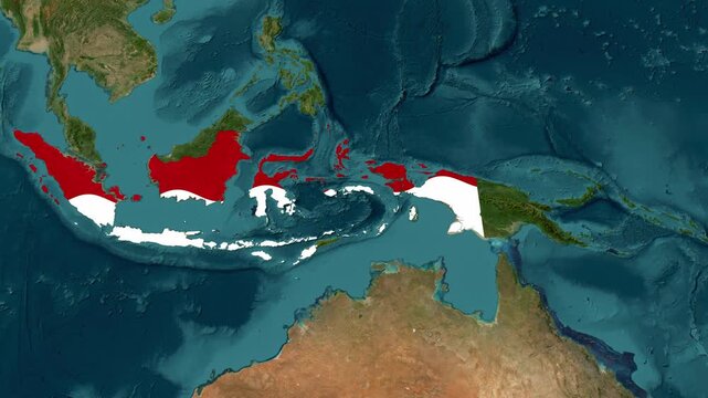 Indonesia map with red and white flag animation motion graphic